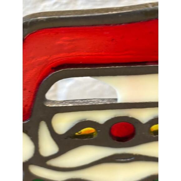 Vintage Christmas Tealight Candle Holder Santa Claus Stained Glass - Picture 7 of 9